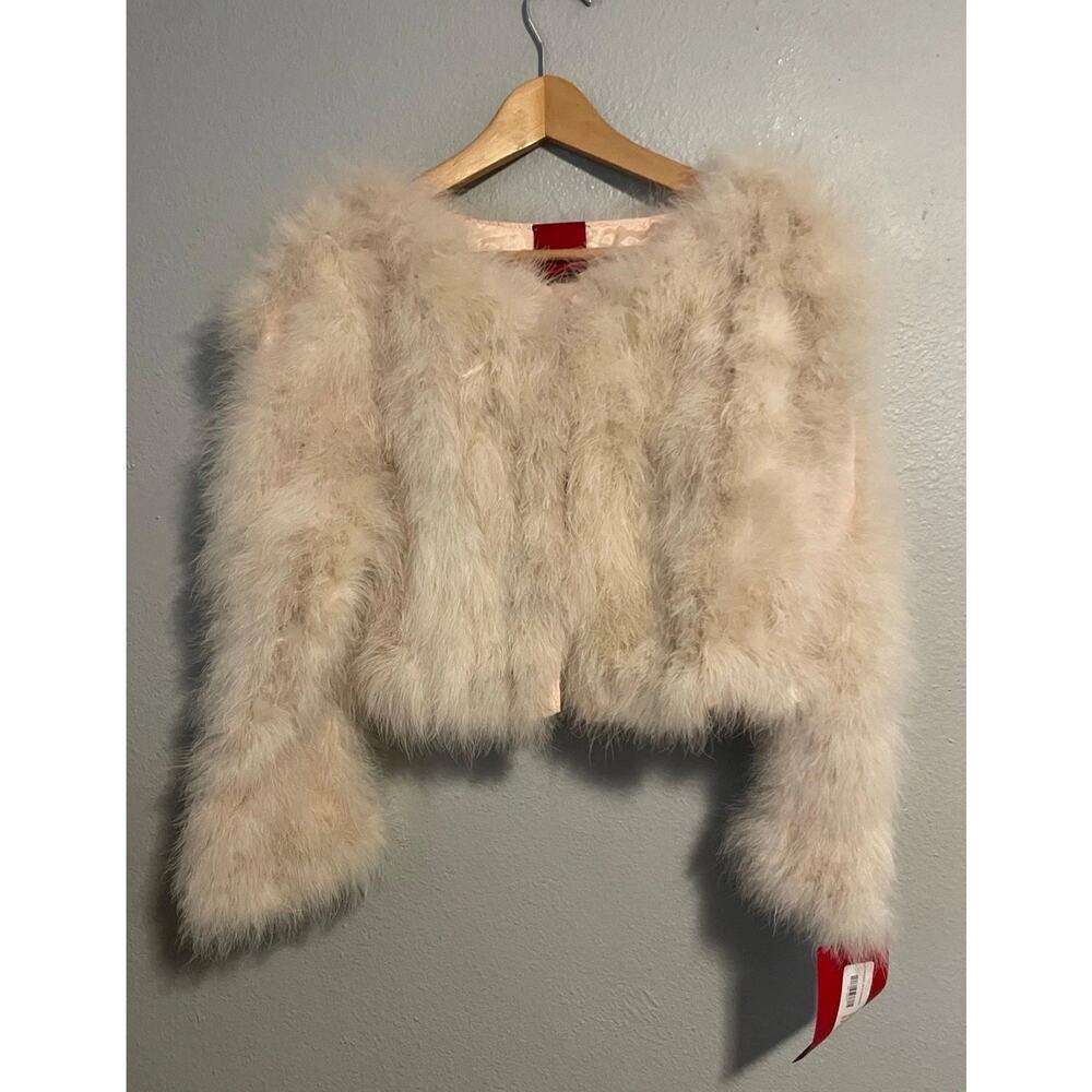 Vintage JS Collections Jacket Womens Medium Pink Feather Cropped Party 90s NWT